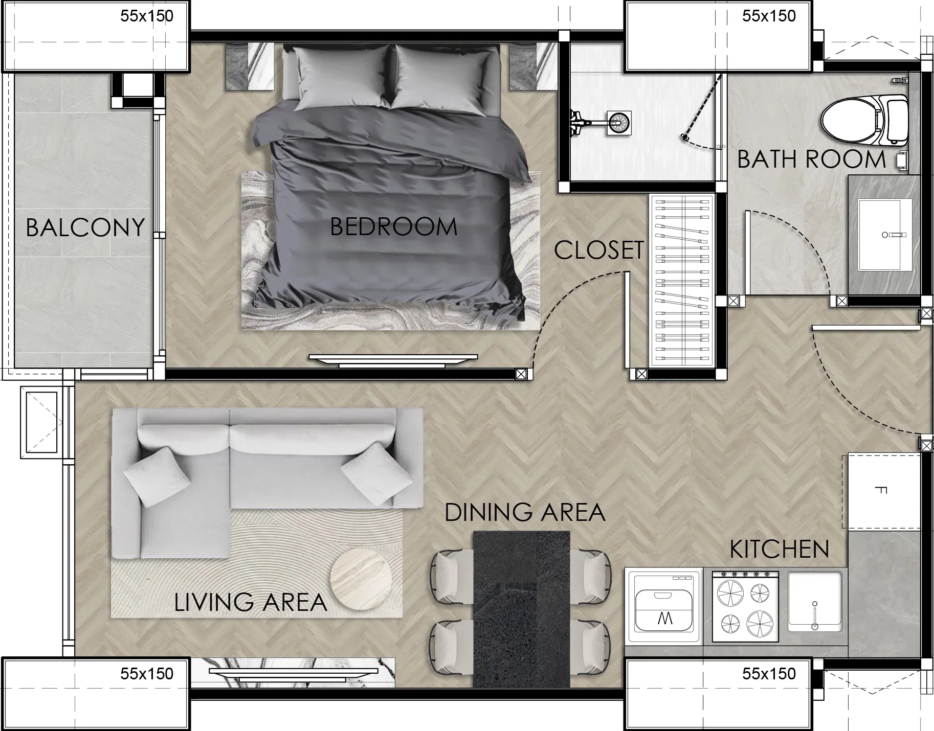 1 Bedroom (43 m²)