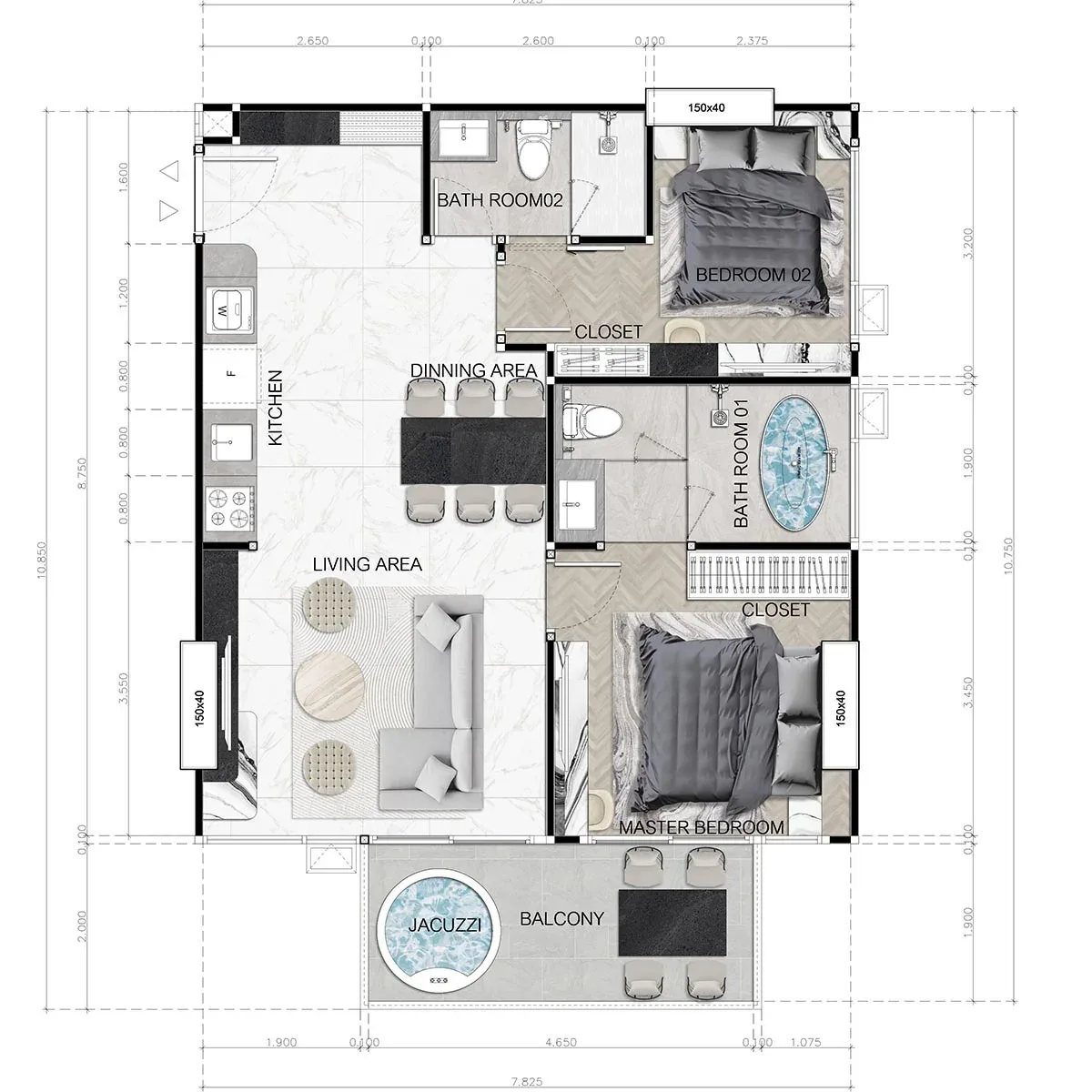 2 Bedroom (77 m²)